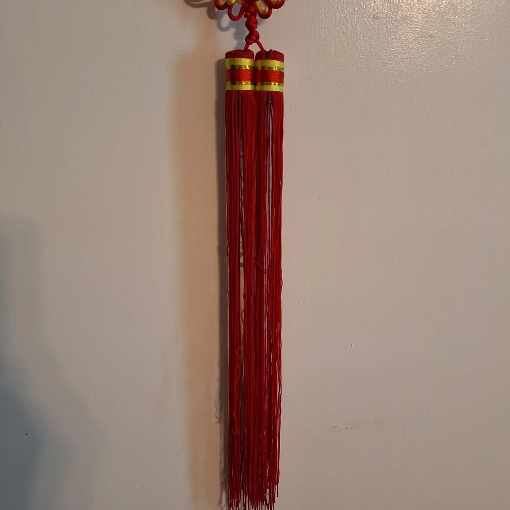 Red Embroidered Wall Hanging with Fish and Lotus